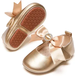 Baby Girls Mary Jane Flats - Infant Newborn Walking Shoes Soft Rubber Sole Princess Wedding