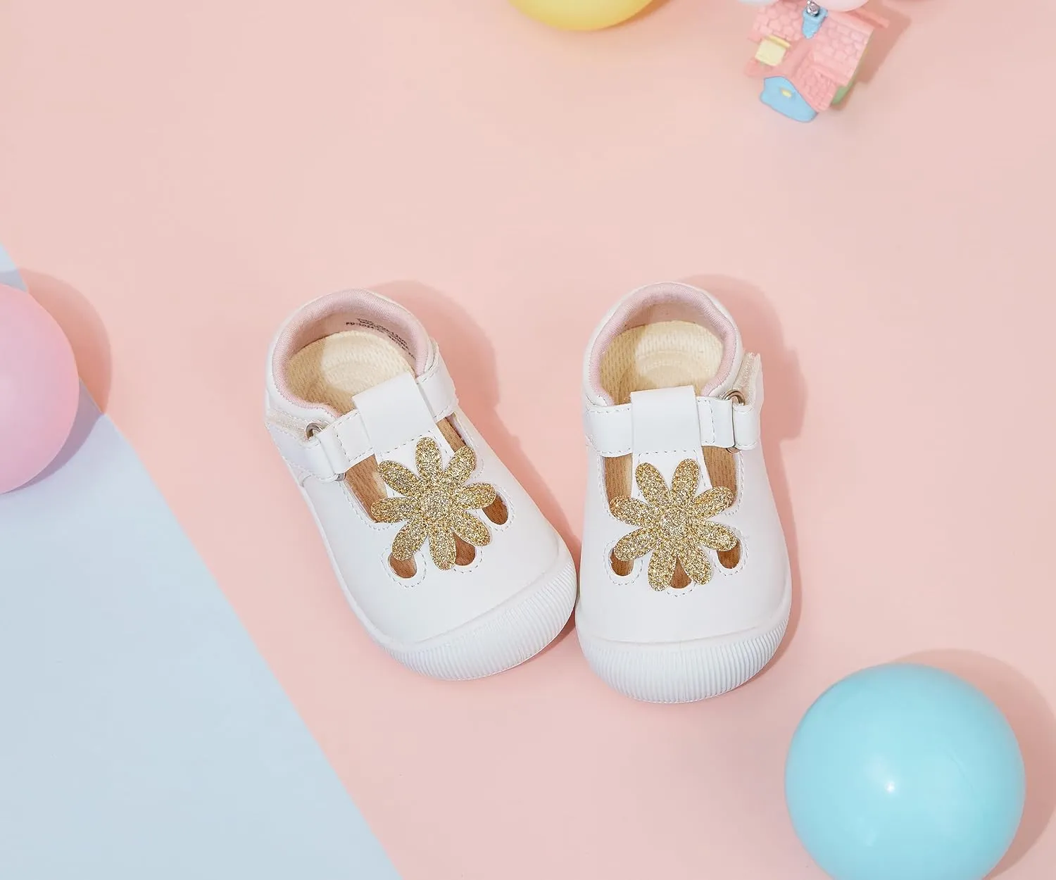 Baby Girls Mary Jane Flats - Infant Newborn Walking Shoes Soft Rubber Sole Princess Wedding