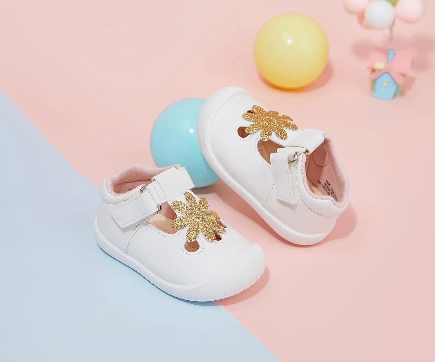 Baby Girls Mary Jane Flats - Infant Newborn Walking Shoes Soft Rubber Sole Princess Wedding