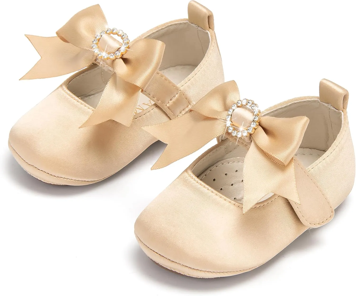 Baby Girls Mary Jane Flats - Infant Newborn Walking Shoes Soft Rubber Sole Princess Wedding