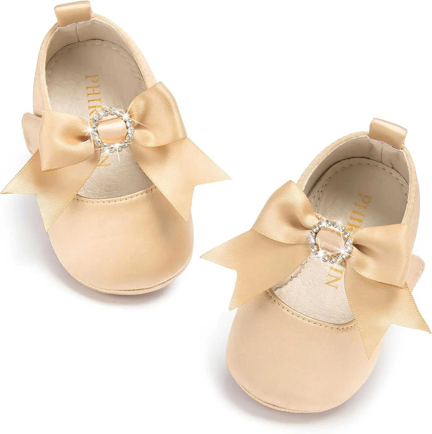Baby Girls Mary Jane Flats - Infant Newborn Walking Shoes Soft Rubber Sole Princess Wedding
