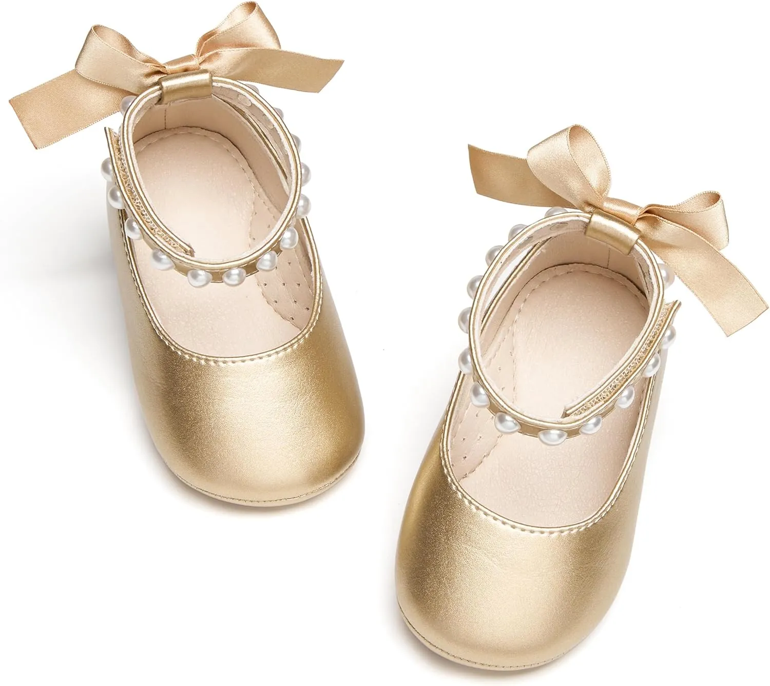 Baby Girls Mary Jane Flats - Infant Newborn Walking Shoes Soft Rubber Sole Princess Wedding