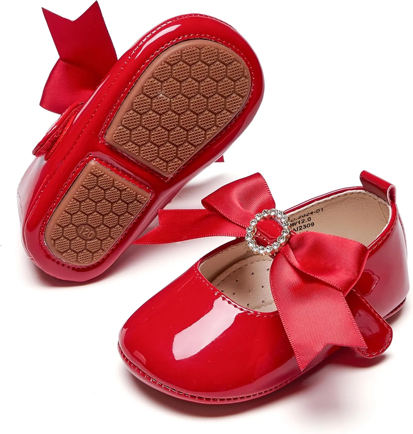 Baby Girls Mary Jane Flats - Infant Newborn Walking Shoes Soft Rubber Sole Princess Wedding