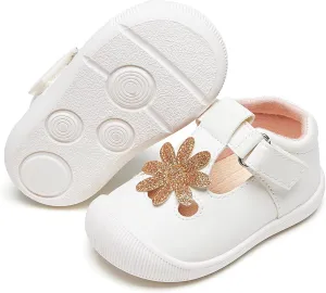 Baby Girls Mary Jane Flats - Infant Newborn Walking Shoes Soft Rubber Sole Princess Wedding