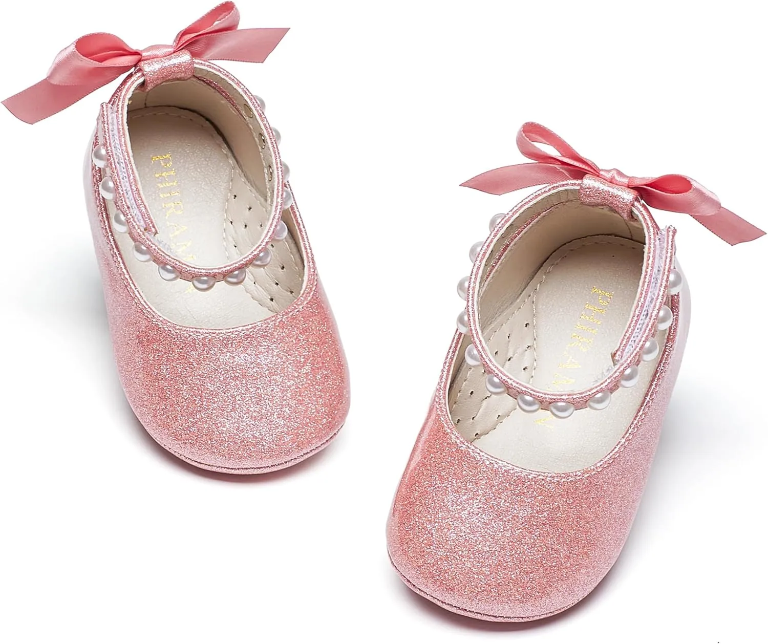 Baby Girls Mary Jane Flats - Infant Newborn Walking Shoes Soft Rubber Sole Princess Wedding