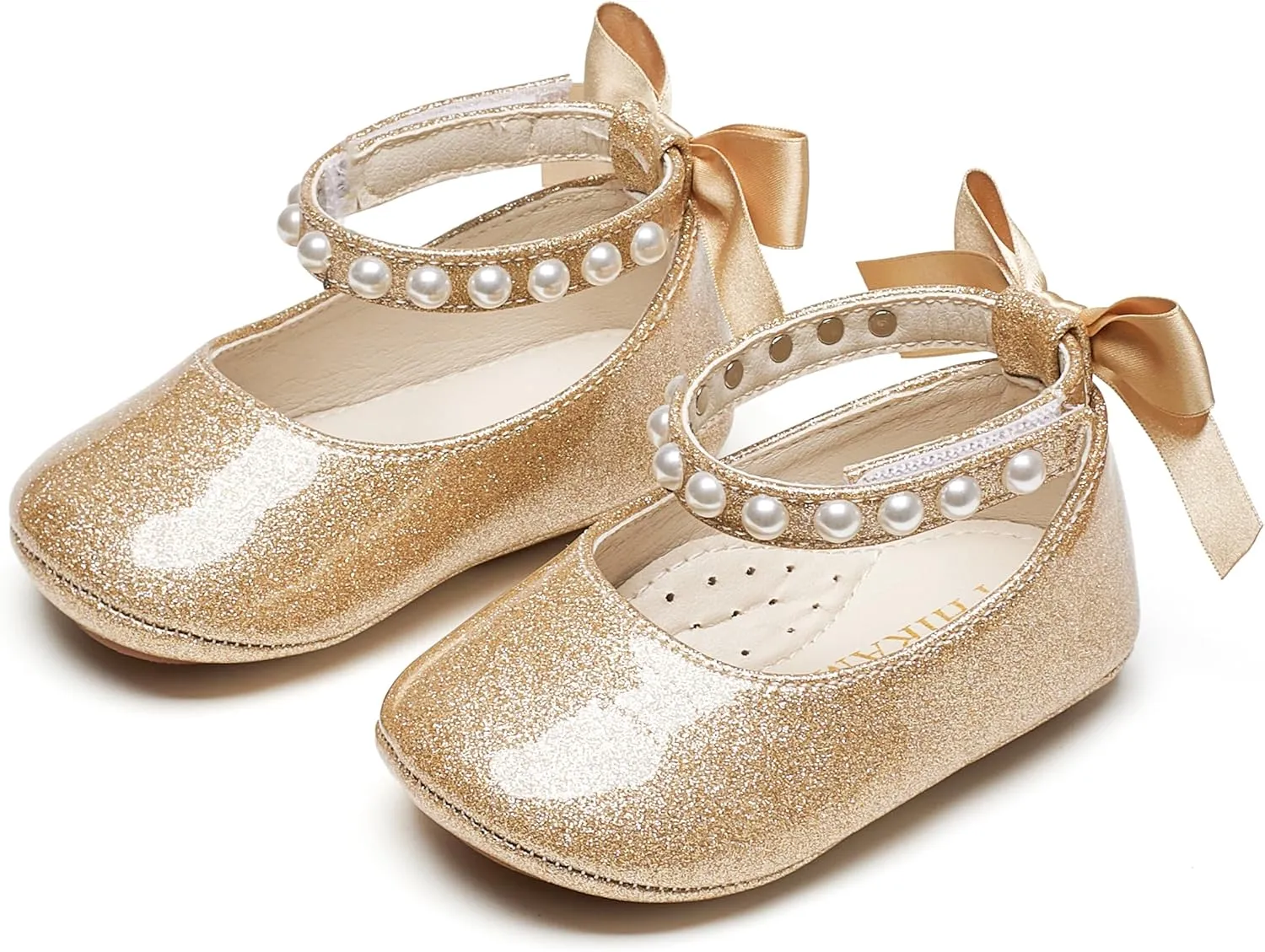 Baby Girls Mary Jane Flats - Infant Newborn Walking Shoes Soft Rubber Sole Princess Wedding