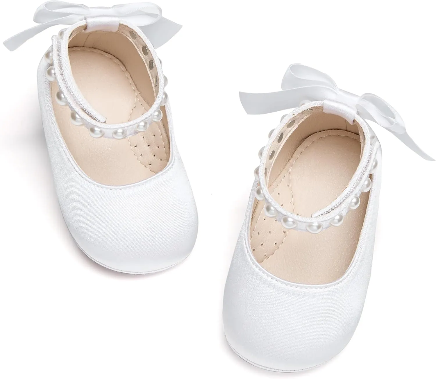 Baby Girls Mary Jane Flats - Infant Newborn Walking Shoes Soft Rubber Sole Princess Wedding