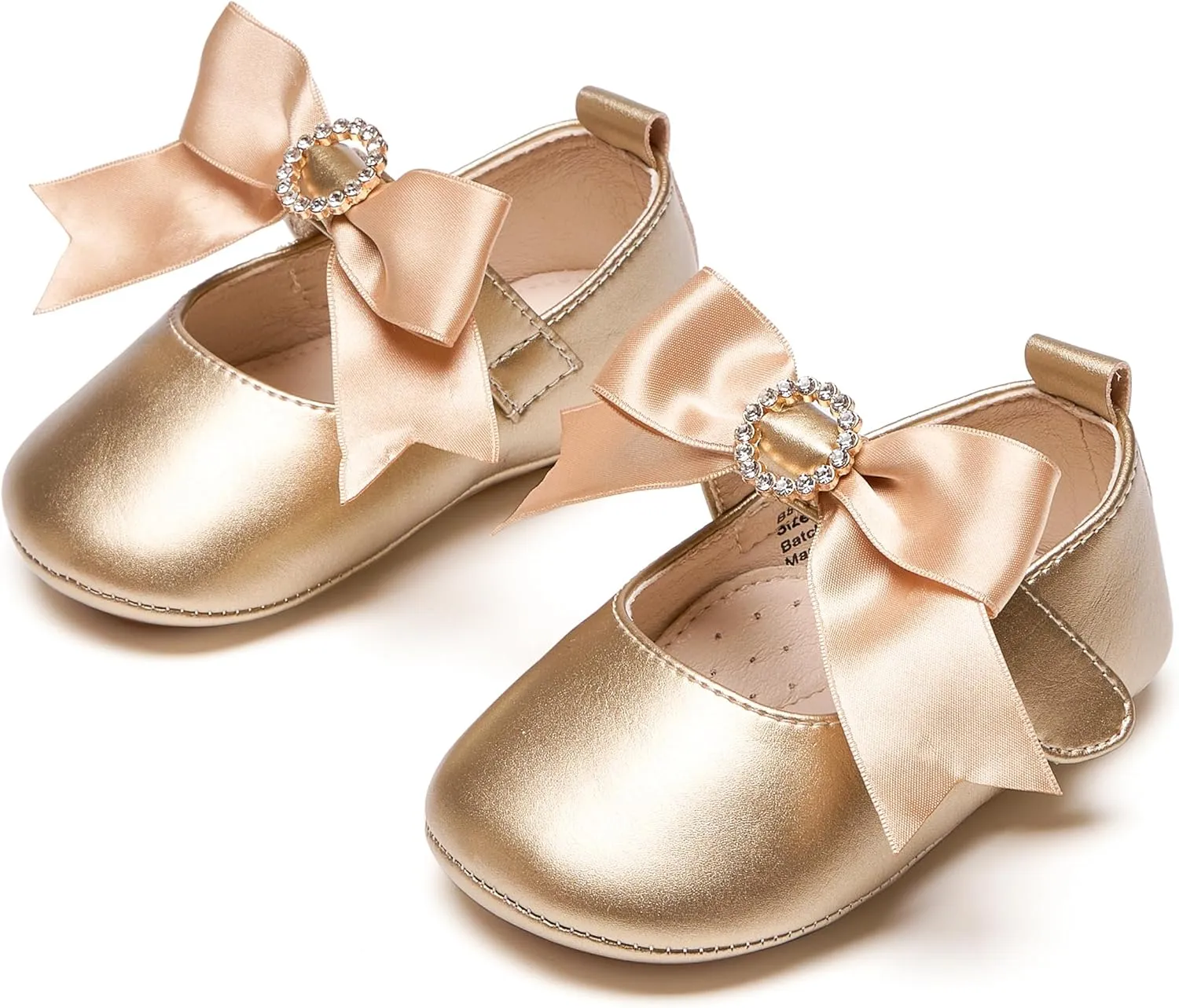 Baby Girls Mary Jane Flats - Infant Newborn Walking Shoes Soft Rubber Sole Princess Wedding