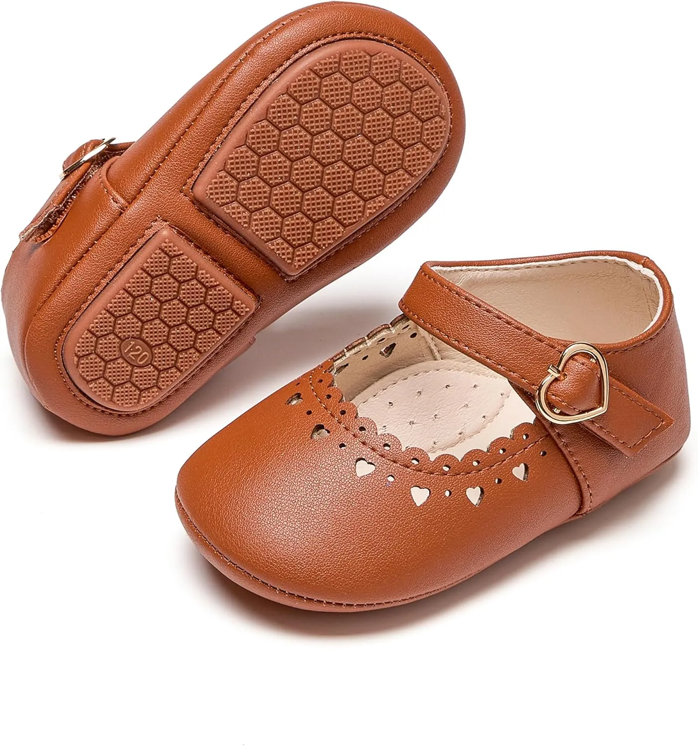 Baby Girls Mary Jane Flats - Infant Newborn Walking Shoes Soft Rubber Sole Princess Wedding