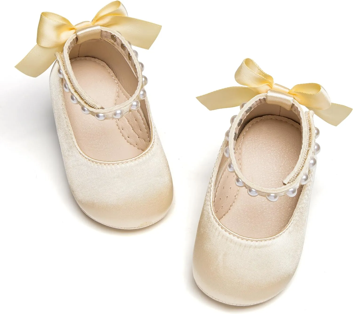 Baby Girls Mary Jane Flats - Infant Newborn Walking Shoes Soft Rubber Sole Princess Wedding