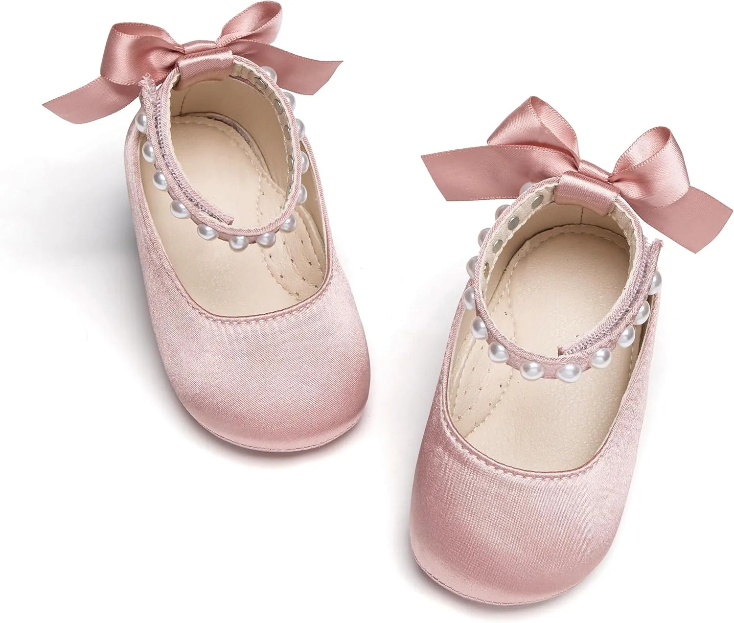 Baby Girls Mary Jane Flats - Infant Newborn Walking Shoes Soft Rubber Sole Princess Wedding