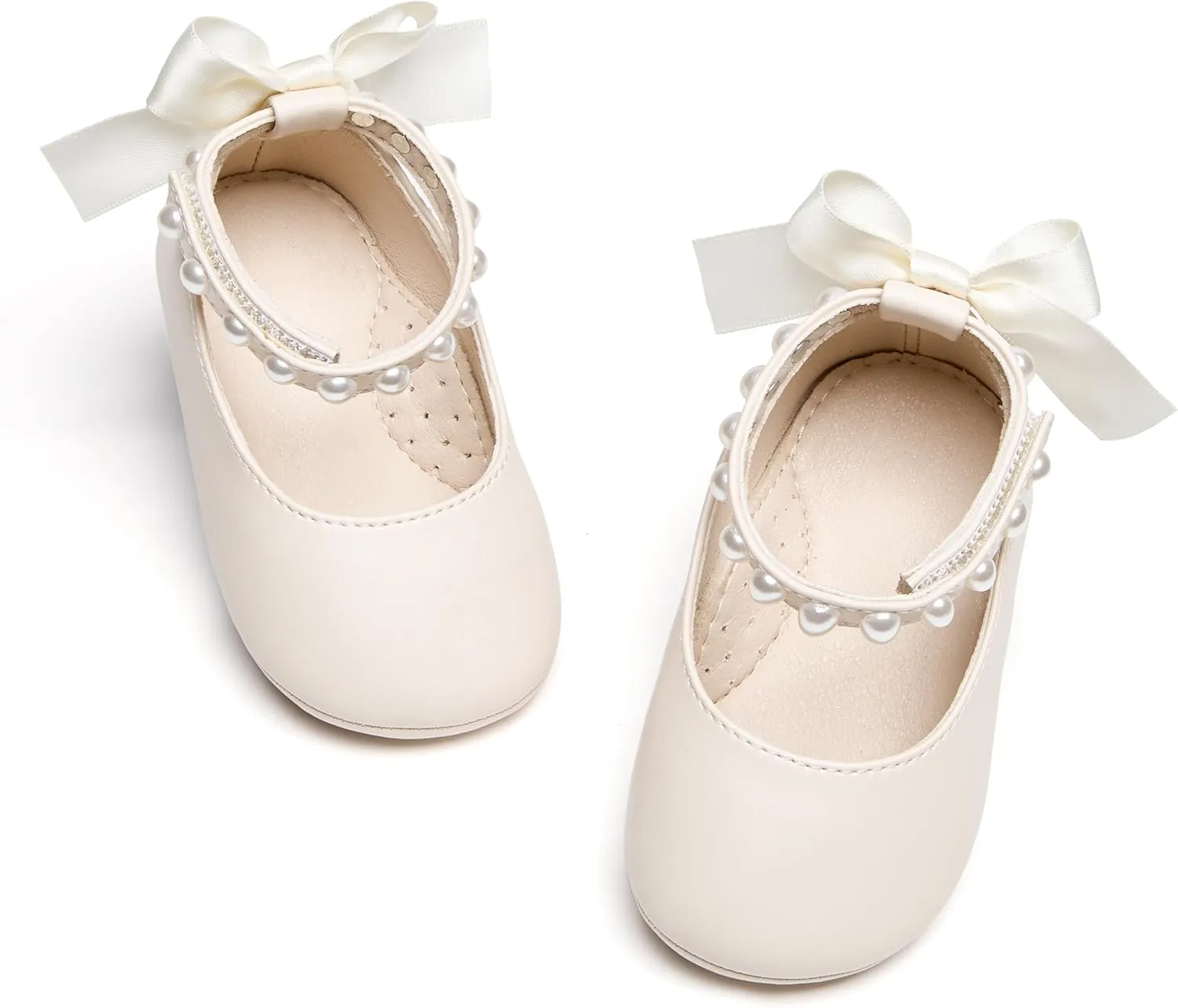 Baby Girls Mary Jane Flats - Infant Newborn Walking Shoes Soft Rubber Sole Princess Wedding