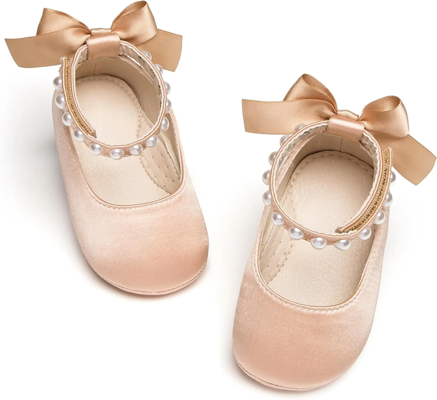 Baby Girls Mary Jane Flats - Infant Newborn Walking Shoes Soft Rubber Sole Princess Wedding