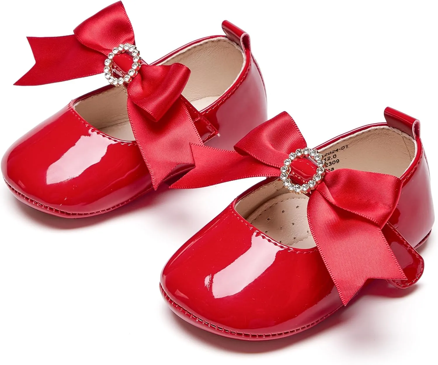 Baby Girls Mary Jane Flats - Infant Newborn Walking Shoes Soft Rubber Sole Princess Wedding