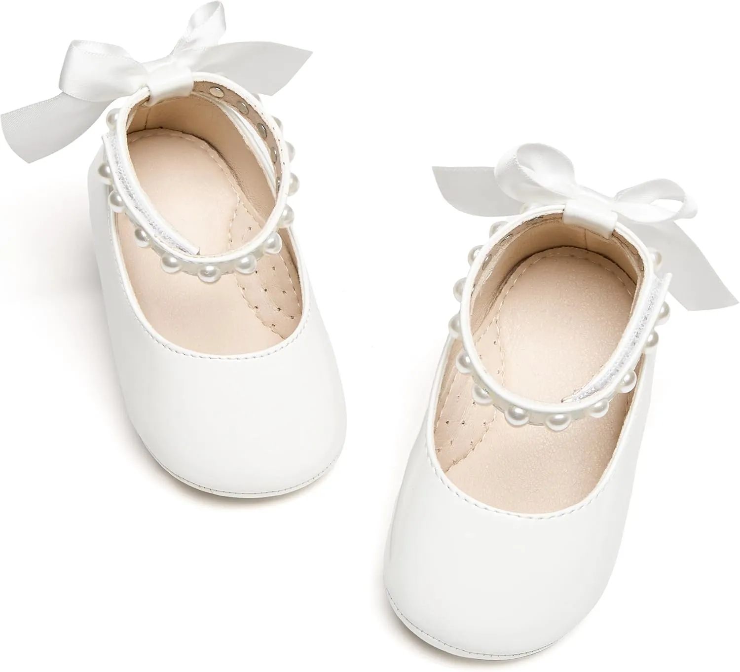 Baby Girls Mary Jane Flats - Infant Newborn Walking Shoes Soft Rubber Sole Princess Wedding