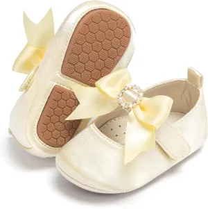 Baby Girls Mary Jane Flats - Infant Newborn Walking Shoes Soft Rubber Sole Princess Wedding