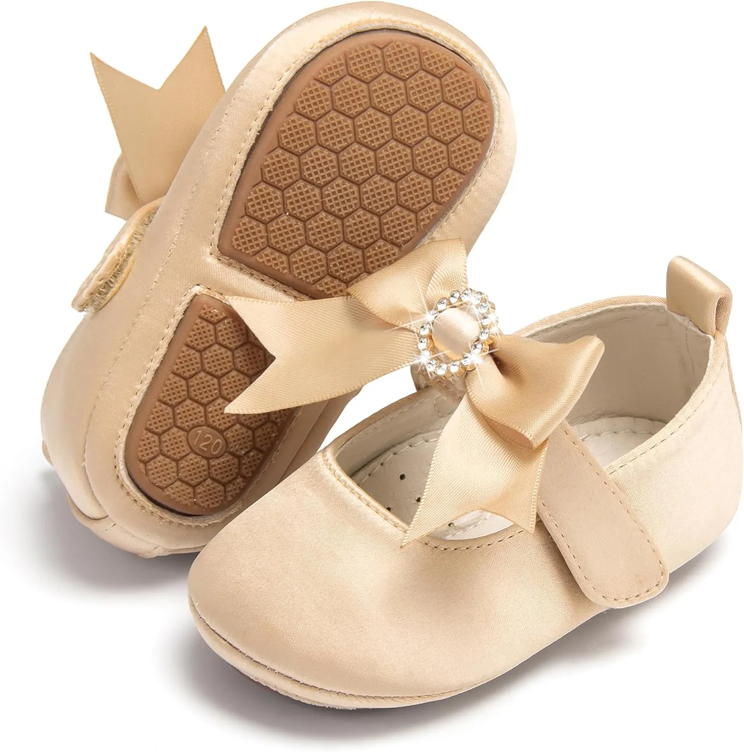 Baby Girls Mary Jane Flats - Infant Newborn Walking Shoes Soft Rubber Sole Princess Wedding