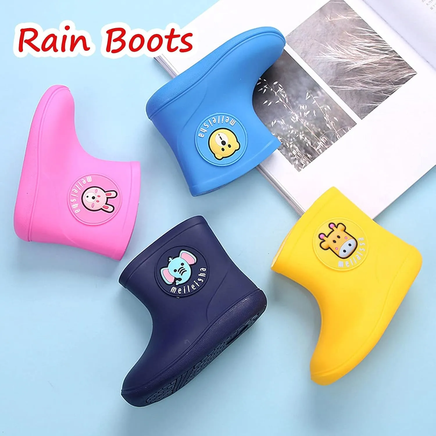 Baby Rain Shoes for 2-7 Years Old, Kids Toddler Boys Girls Cartoon Animal Rubber Waterproof Rain Boots Galoshes