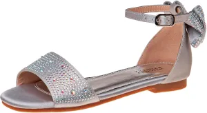 Badgley Mischka Toddler Girls Sandals - Kids Dress Shoes Slip-On Party Open Toe Flat Sandal Rhinestone Strappy Glitter (Bow Ankle Buckle) (Little Kid/Big Kid) (RoseGold Black)