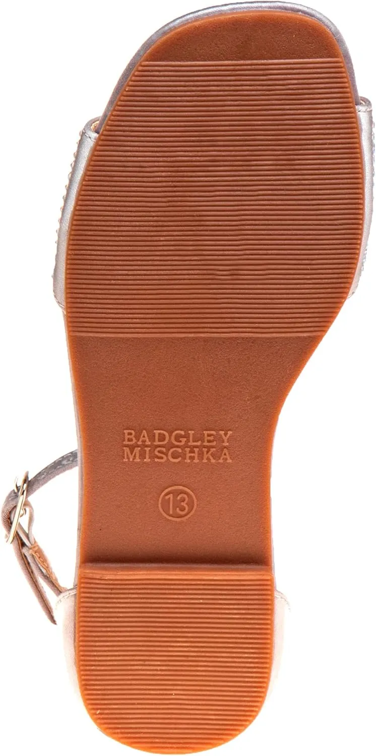 Badgley Mischka Toddler Girls Sandals - Kids Dress Shoes Slip-On Party Open Toe Flat Sandal Rhinestone Strappy Glitter (Bow Ankle Buckle) (Little Kid/Big Kid) (RoseGold Black)