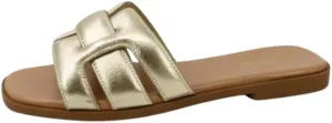 BAMBOO Women's Square Toe Padded Detail Comfortable Slip On Flat Sandals