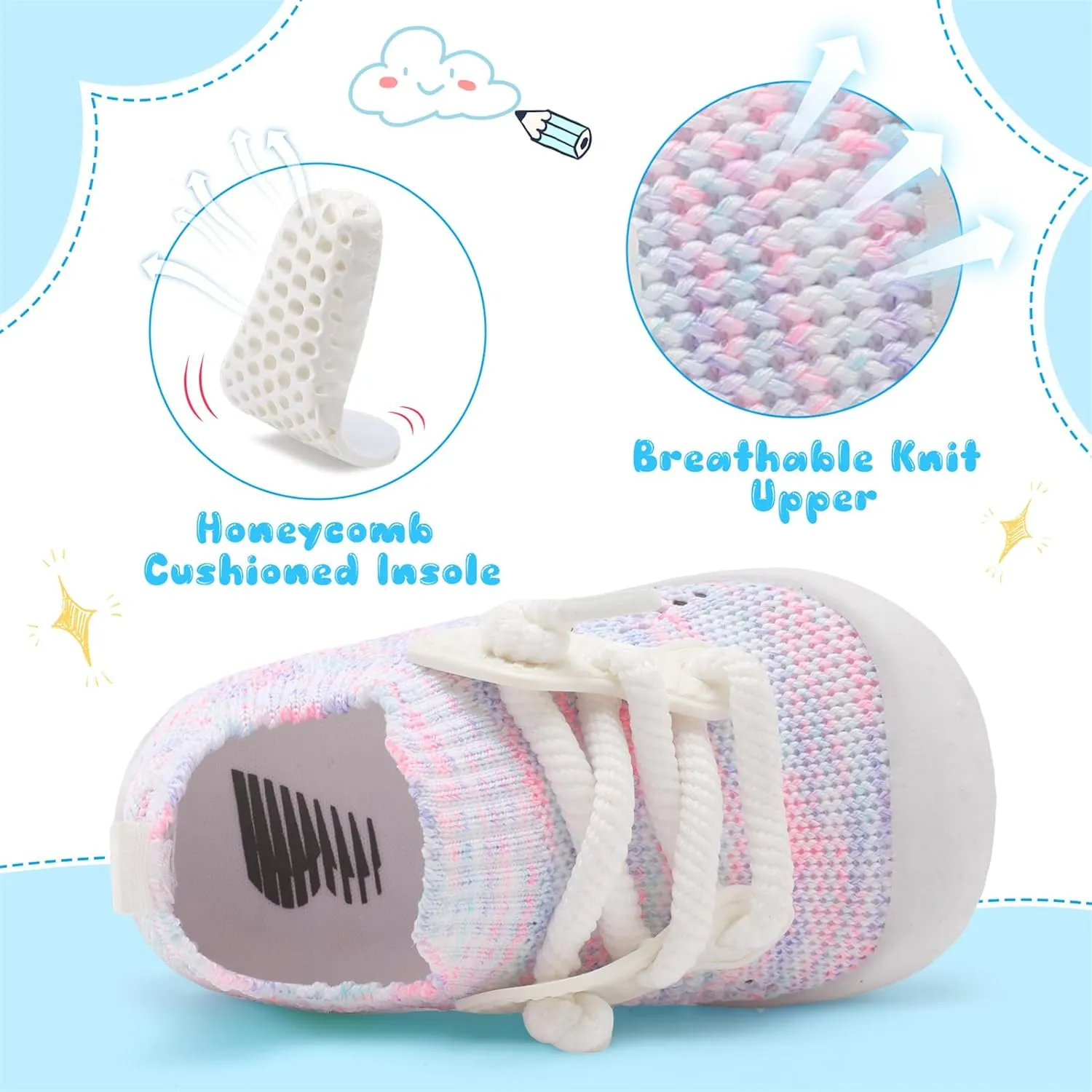 BARERUN Baby Shoes Baby First Walking Shoes Infant Sneakers Wide Barefoot Slip on Soft Sole Boys Girls Crib Shoe Toddler Breathable Lightweight House Socks
