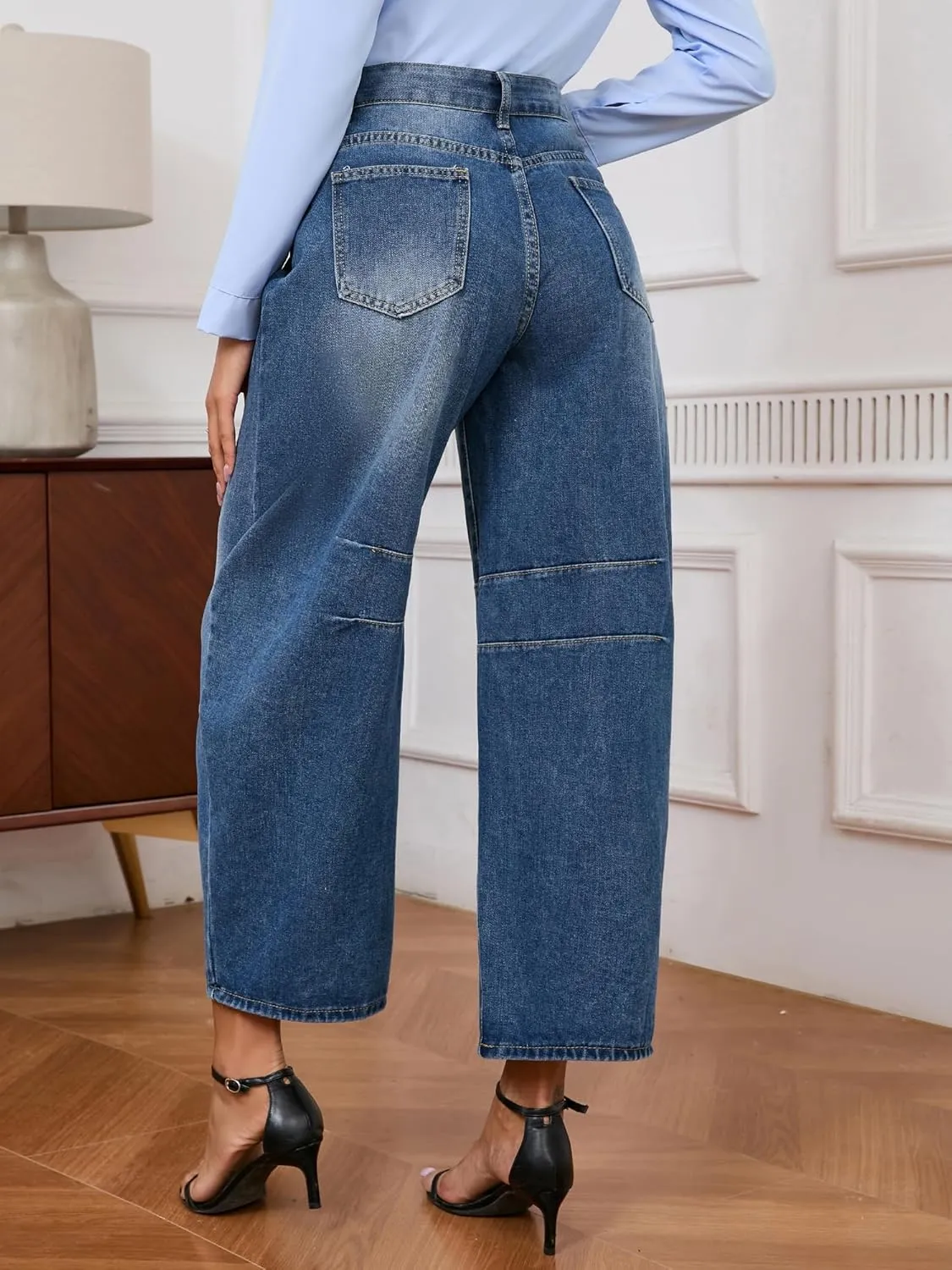Barrel Jeans for Women Wide Leg Denim Pants Y2k Baggy Boyfriend Jeans with Pockets