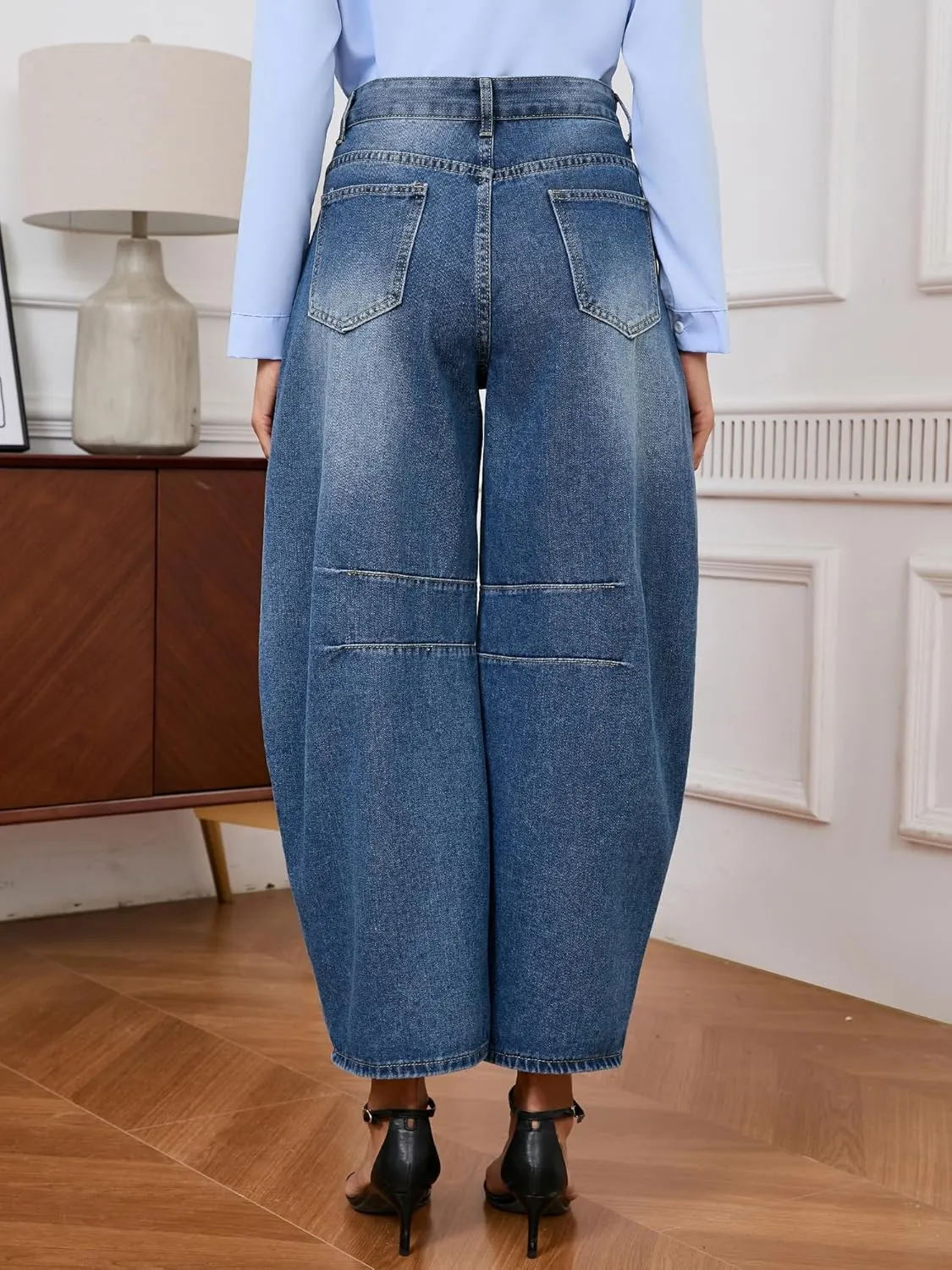 Barrel Jeans for Women Wide Leg Denim Pants Y2k Baggy Boyfriend Jeans with Pockets