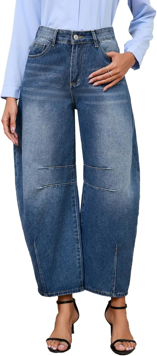 Barrel Jeans for Women Wide Leg Denim Pants Y2k Baggy Boyfriend Jeans with Pockets