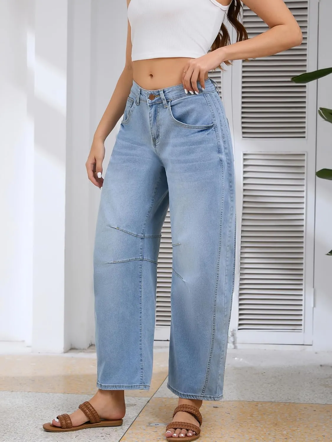 Barrel Jeans for Women Wide Leg Denim Pants Y2k Baggy Boyfriend Jeans with Pockets