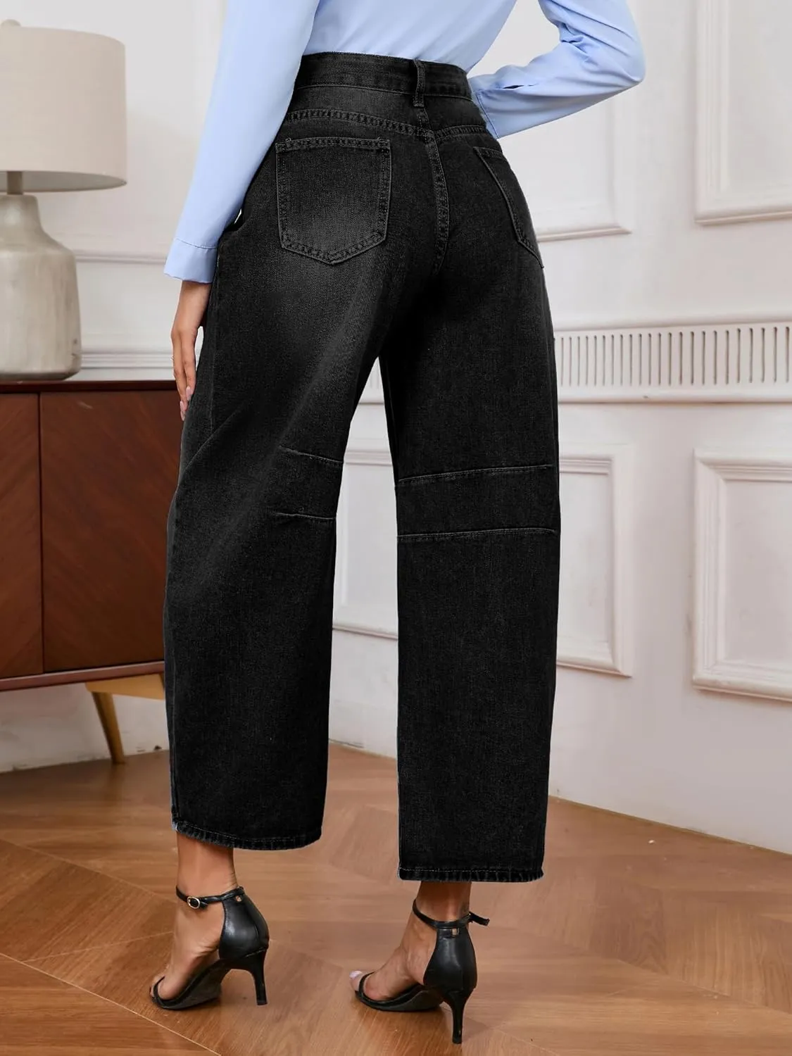 Barrel Jeans for Women Wide Leg Denim Pants Y2k Baggy Boyfriend Jeans with Pockets
