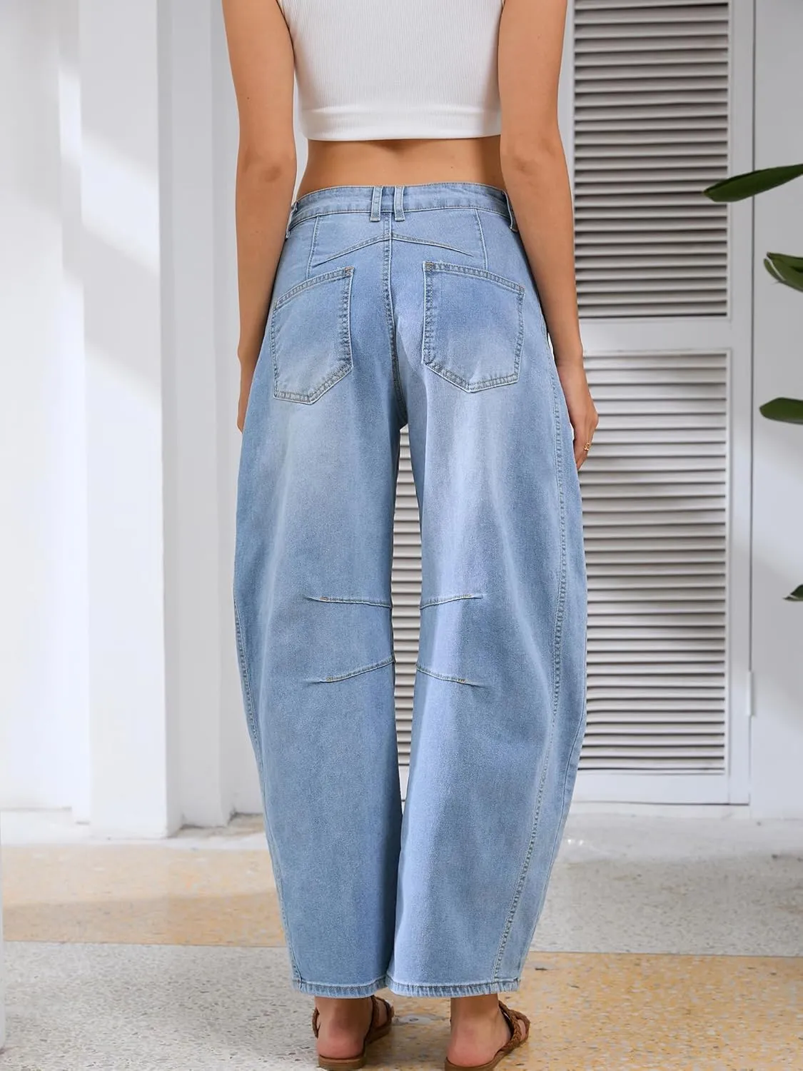 Barrel Jeans for Women Wide Leg Denim Pants Y2k Baggy Boyfriend Jeans with Pockets