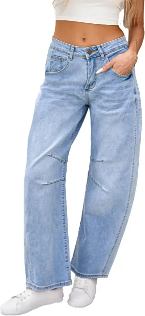 Barrel Jeans for Women Wide Leg Denim Pants Y2k Baggy Boyfriend Jeans with Pockets