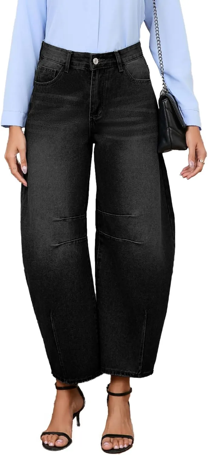Barrel Jeans for Women Wide Leg Denim Pants Y2k Baggy Boyfriend Jeans with Pockets