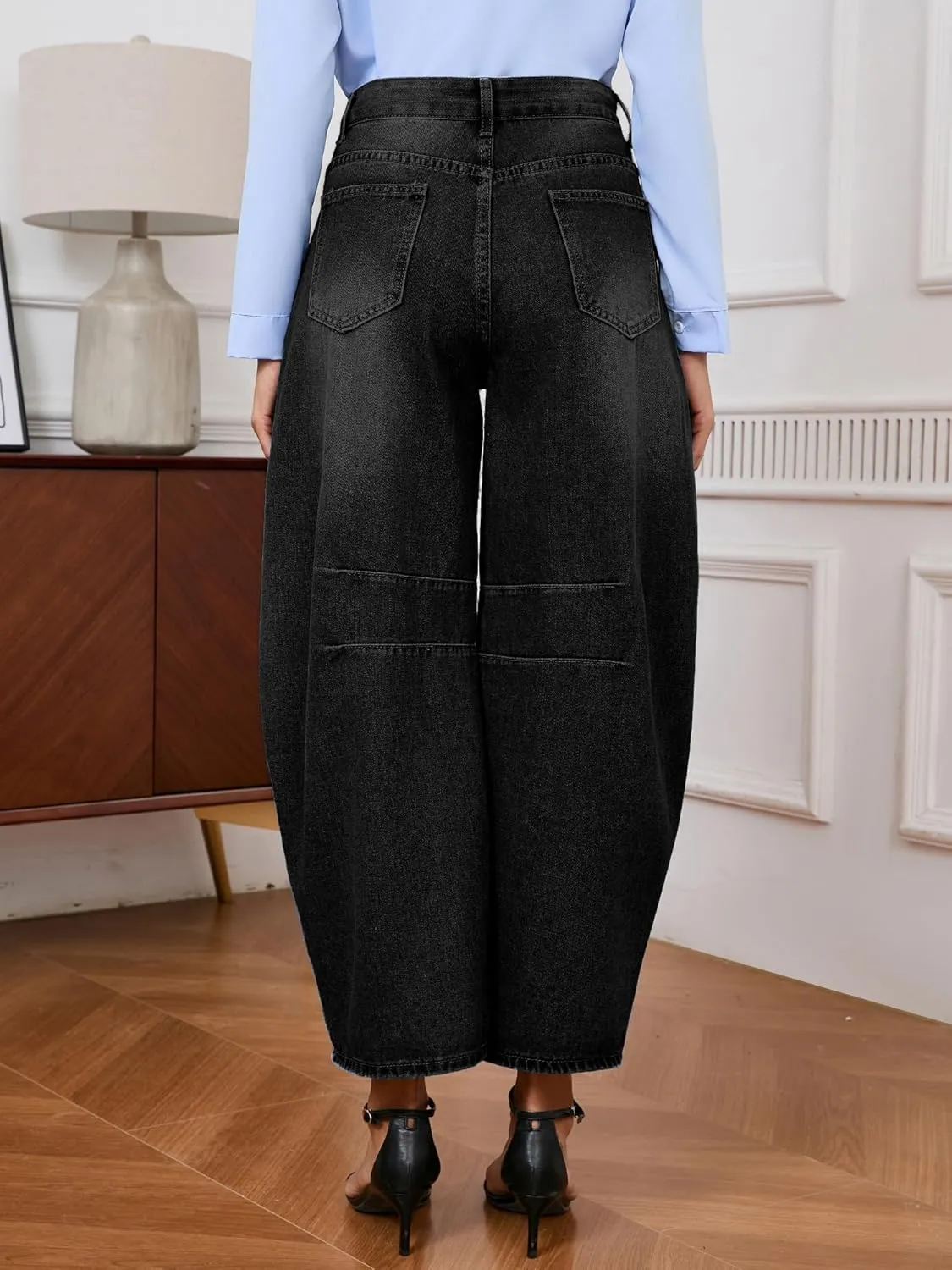 Barrel Jeans for Women Wide Leg Denim Pants Y2k Baggy Boyfriend Jeans with Pockets