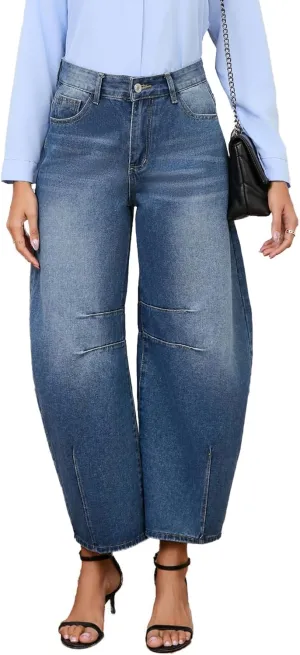 Barrel Jeans for Women Wide Leg Denim Pants Y2k Baggy Boyfriend Jeans with Pockets