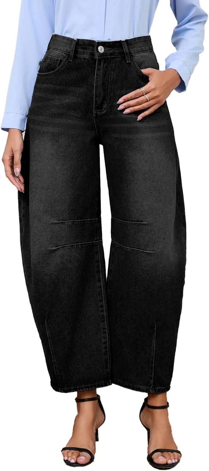 Barrel Jeans for Women Wide Leg Denim Pants Y2k Baggy Boyfriend Jeans with Pockets