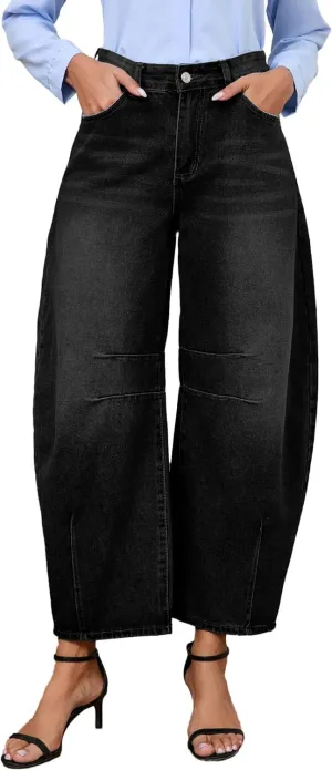 Barrel Jeans for Women Wide Leg Denim Pants Y2k Baggy Boyfriend Jeans with Pockets