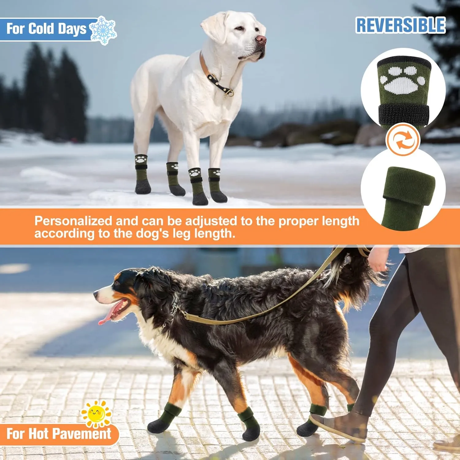 BEAUTYZOO Anti Slip Dog Socks Boots, Dog Shoes for Hot/Cold Pavement Snow Rain Days,Waterproof Grip Dog Booties Paw Protector for Hardwood Floor, Prevent Licking for Small Medium Large Senior Old Dogs