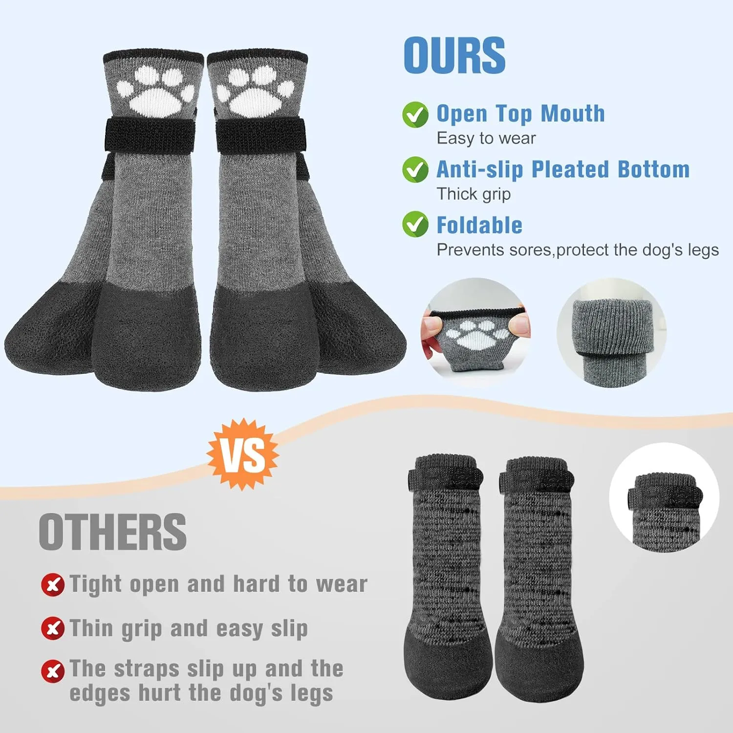 BEAUTYZOO Anti Slip Dog Socks Boots, Dog Shoes for Hot/Cold Pavement Snow Rain Days,Waterproof Grip Dog Booties Paw Protector for Hardwood Floor, Prevent Licking for Small Medium Large Senior Old Dogs