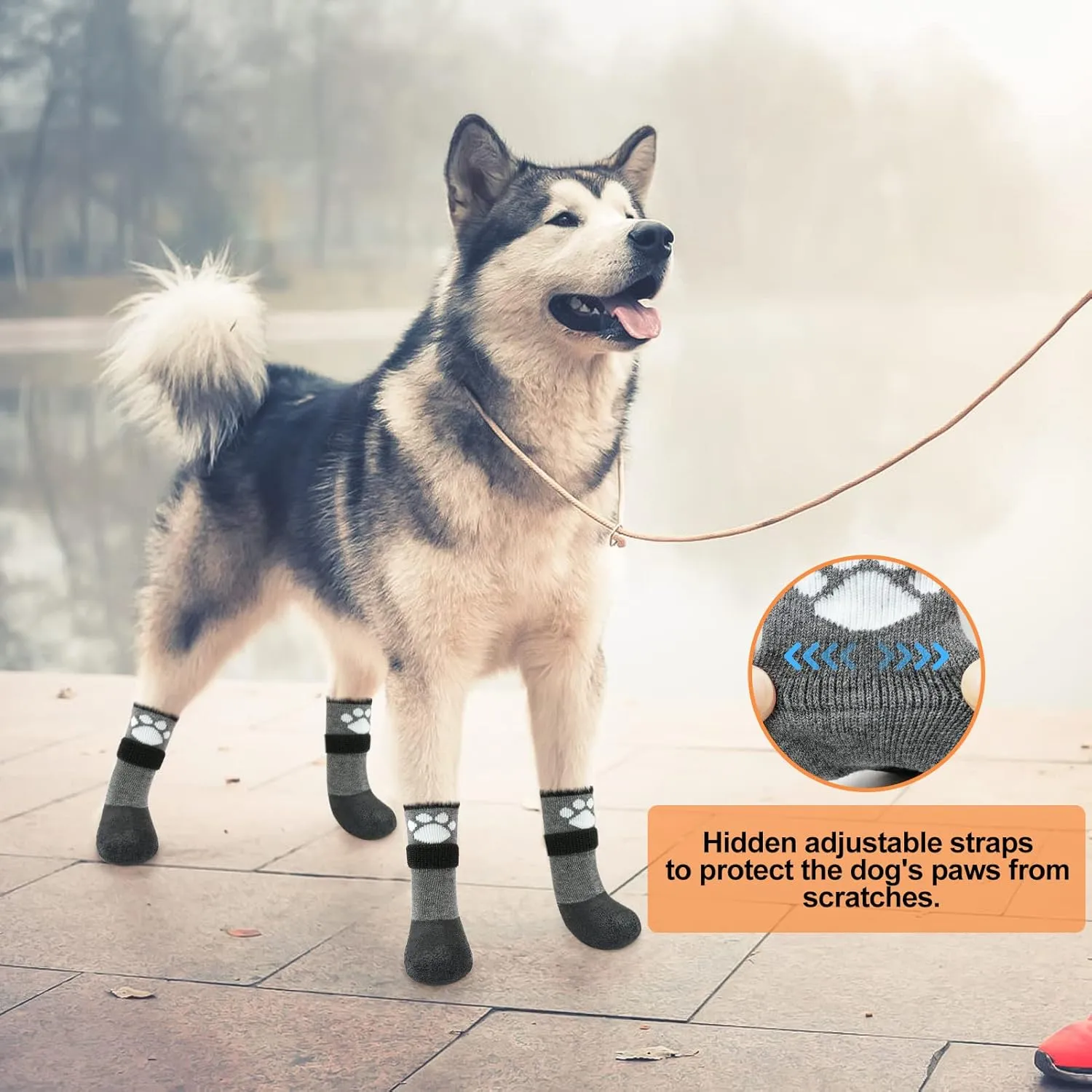 BEAUTYZOO Anti Slip Dog Socks Boots, Dog Shoes for Hot/Cold Pavement Snow Rain Days,Waterproof Grip Dog Booties Paw Protector for Hardwood Floor, Prevent Licking for Small Medium Large Senior Old Dogs