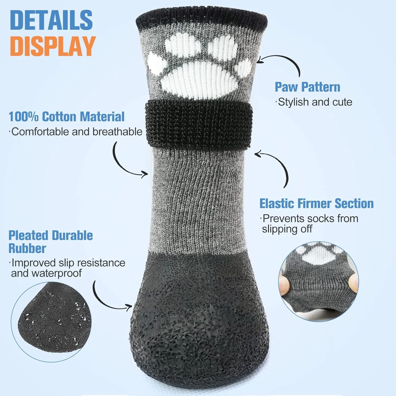 BEAUTYZOO Anti Slip Dog Socks Boots, Dog Shoes for Hot/Cold Pavement Snow Rain Days,Waterproof Grip Dog Booties Paw Protector for Hardwood Floor, Prevent Licking for Small Medium Large Senior Old Dogs