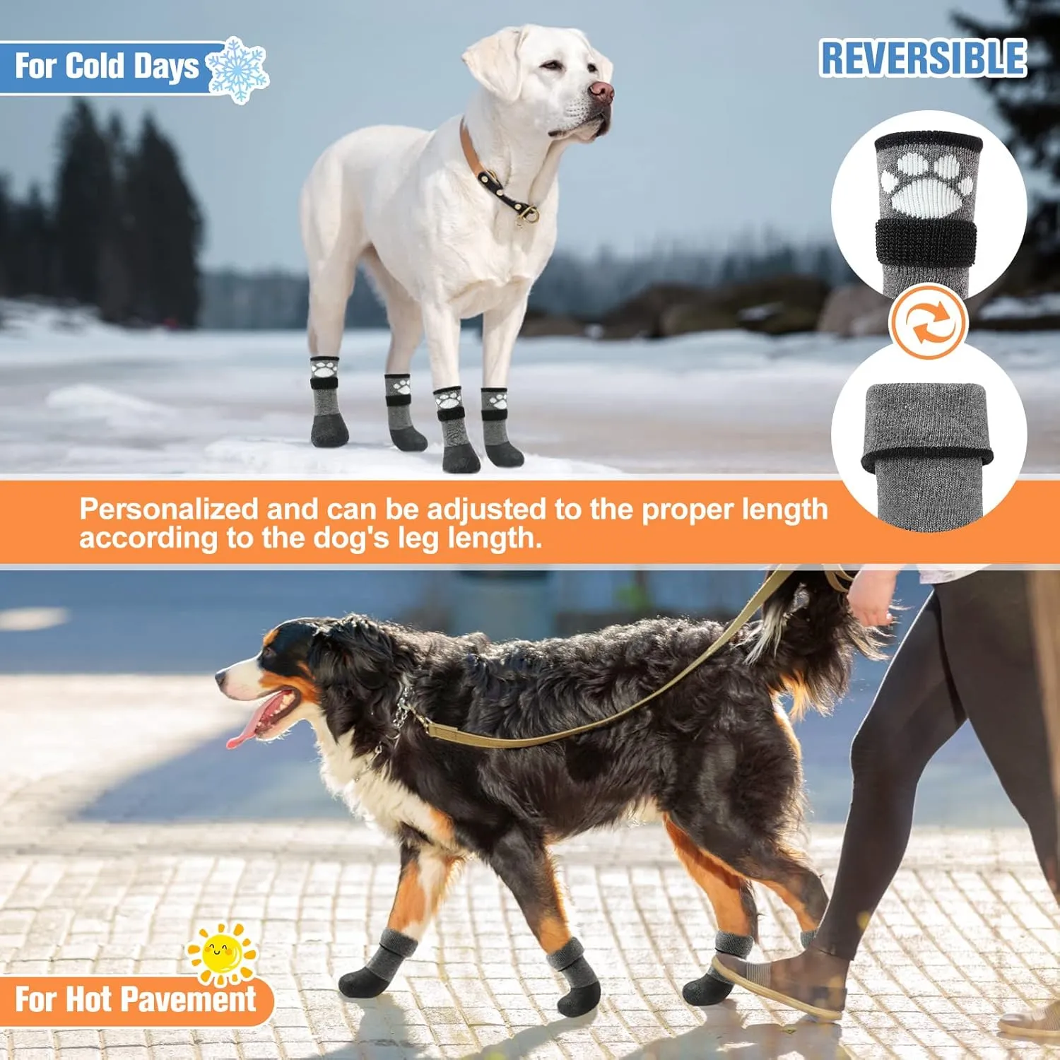 BEAUTYZOO Anti Slip Dog Socks Boots, Dog Shoes for Hot/Cold Pavement Snow Rain Days,Waterproof Grip Dog Booties Paw Protector for Hardwood Floor, Prevent Licking for Small Medium Large Senior Old Dogs