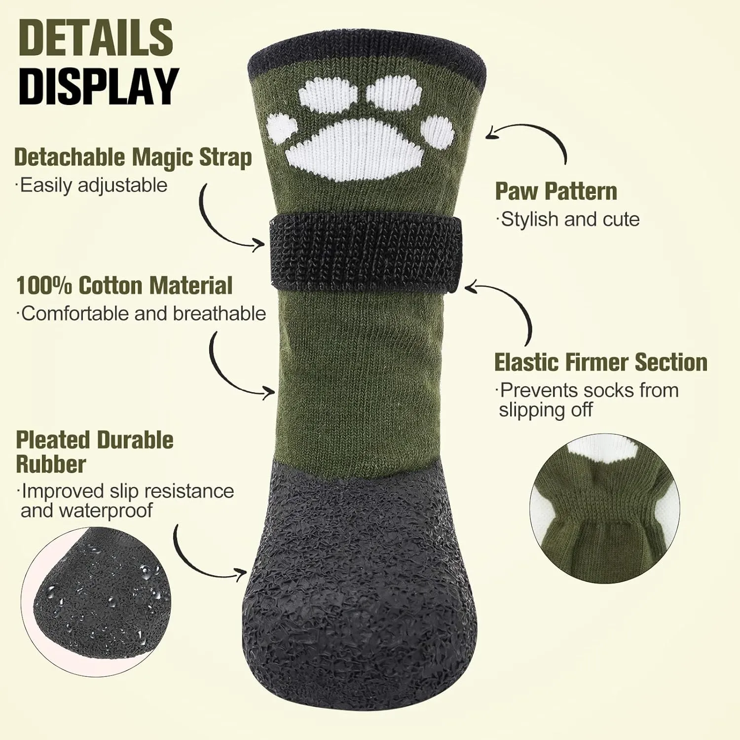BEAUTYZOO Anti Slip Dog Socks Boots, Dog Shoes for Hot/Cold Pavement Snow Rain Days,Waterproof Grip Dog Booties Paw Protector for Hardwood Floor, Prevent Licking for Small Medium Large Senior Old Dogs