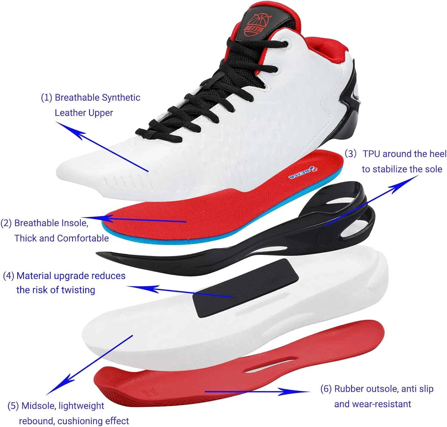 Beita High Upper Basketball Shoes for Men Sneakers Breathable Sports Shoes Anti Slip
