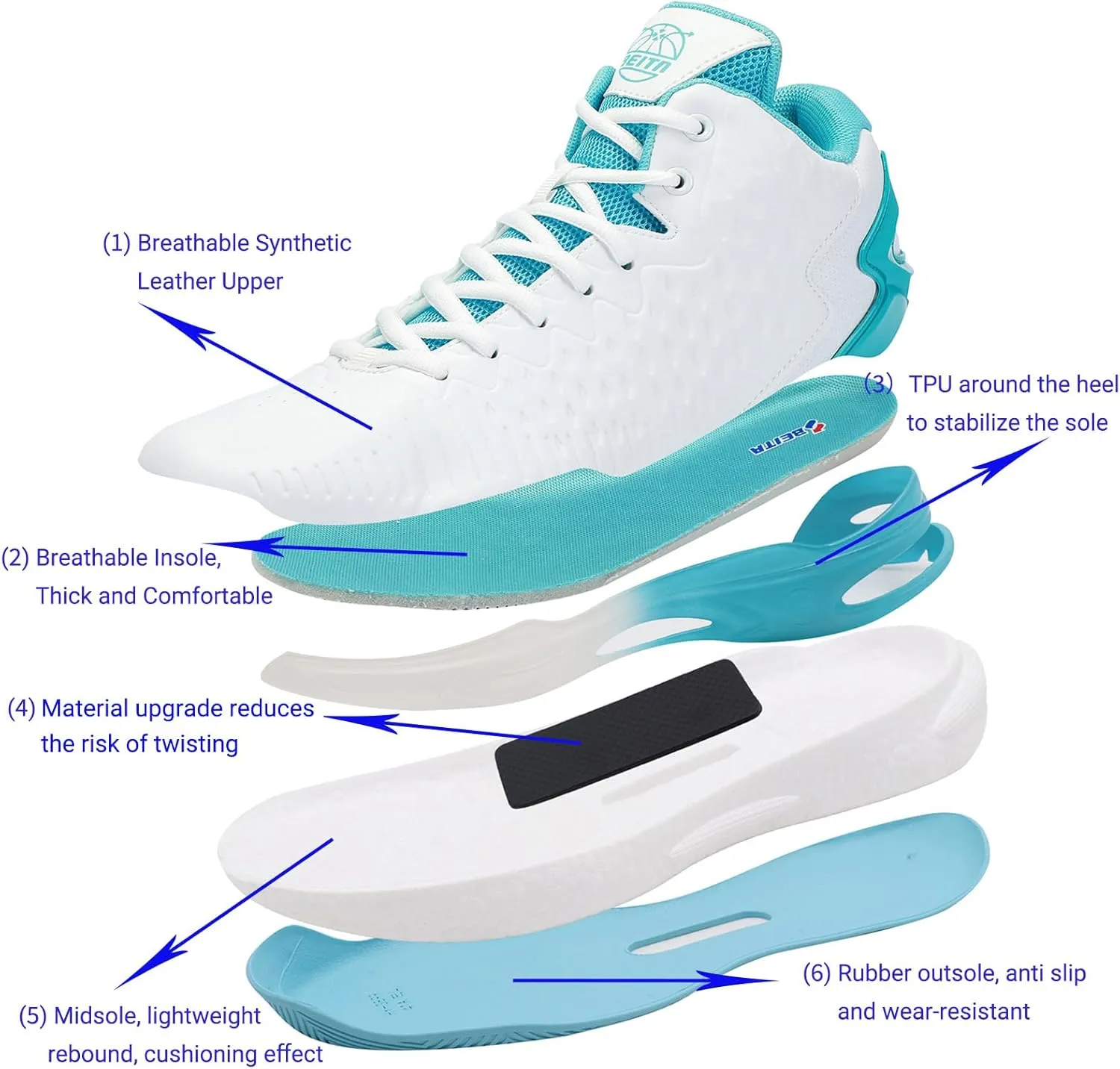 Beita High Upper Basketball Shoes for Men Sneakers Breathable Sports Shoes Anti Slip