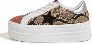 BELOS Fashion Platform Women Sneakers Faux Suede Stars Holographic Rainbow Walking Shoes