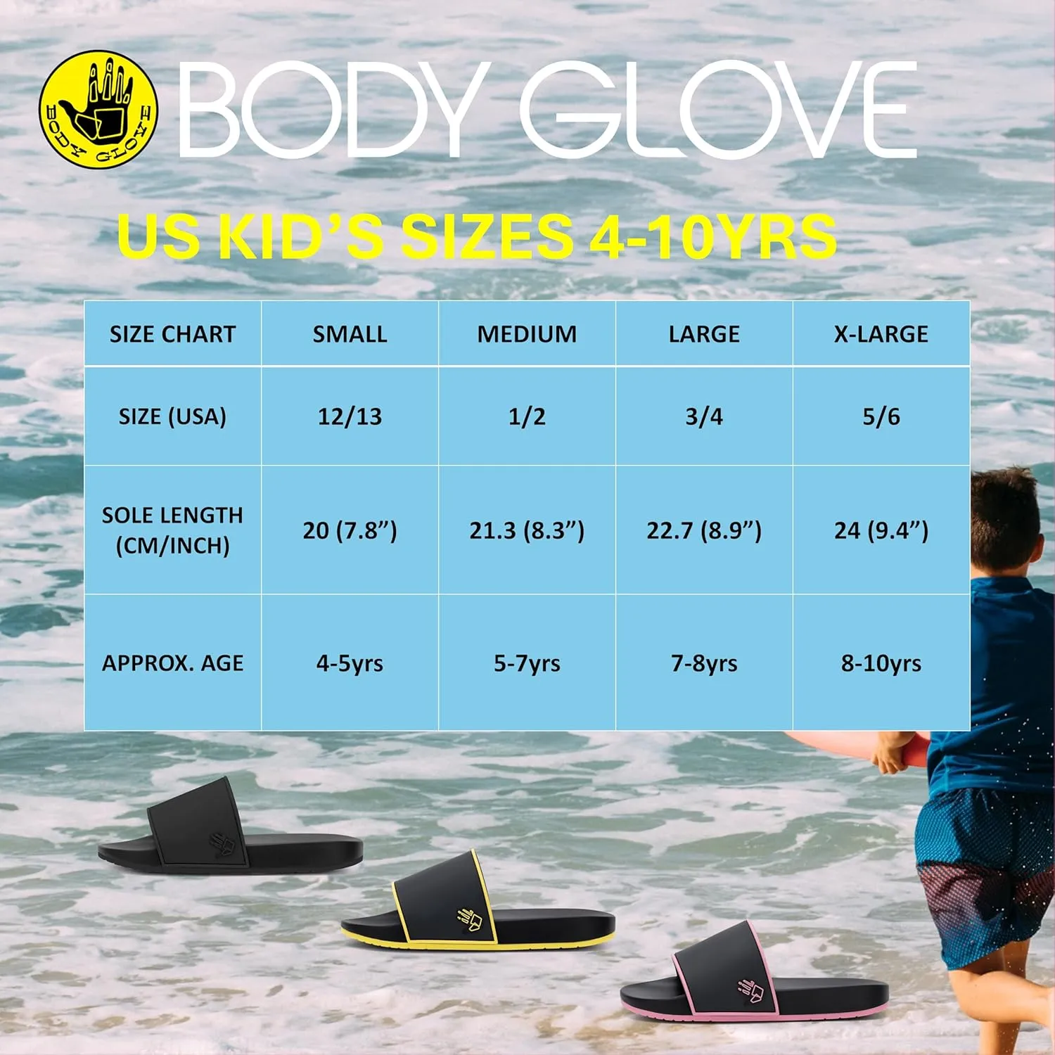 Body Glove Kids Slides, Slide Sandals for Boys and Girls