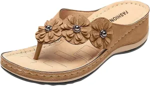 Bohemian Floral Orthopedic Sandals for Women, Summer Womens Beach Travel Flip Flops Comfortable Casual Dressy Wedges Sandals
