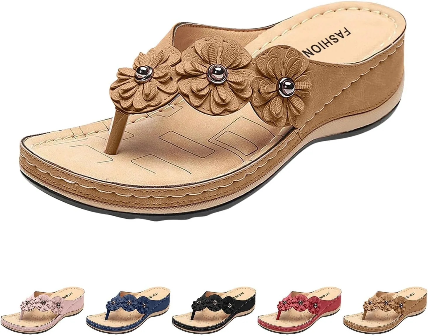 Bohemian Floral Orthopedic Sandals for Women, Summer Womens Beach Travel Flip Flops Comfortable Casual Dressy Wedges Sandals